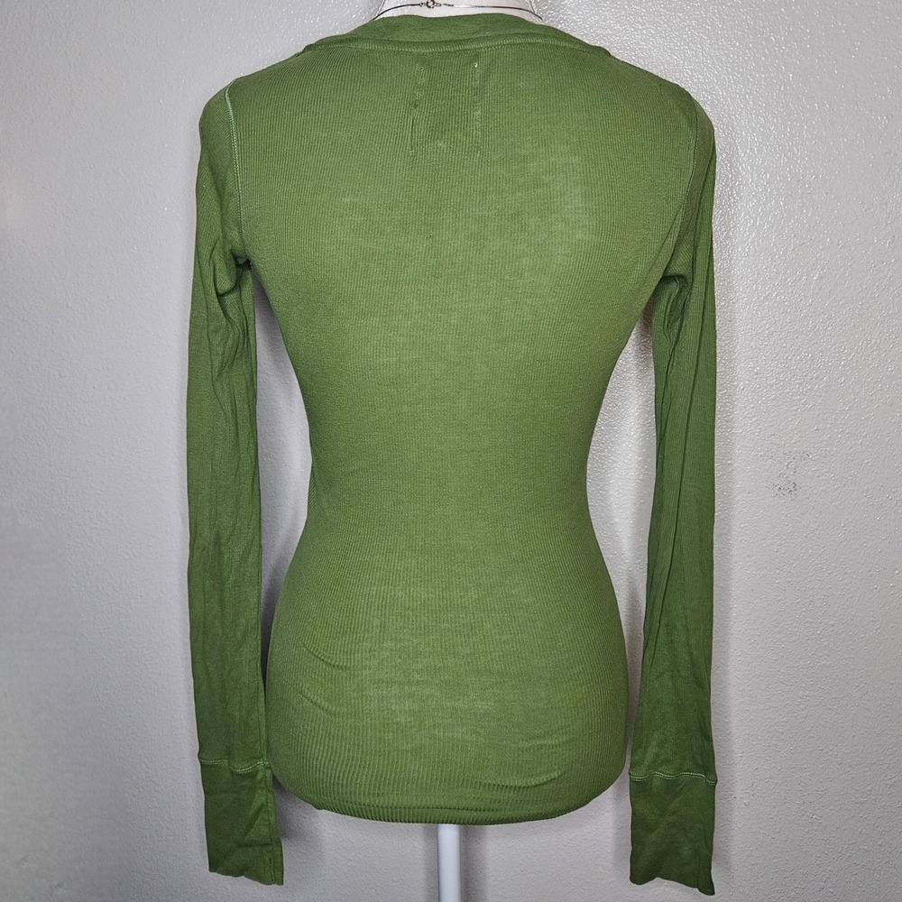 Abercrombie & Fitch Ribbed V-Neck Long Sleeve Top Green - Picture 2 of 6